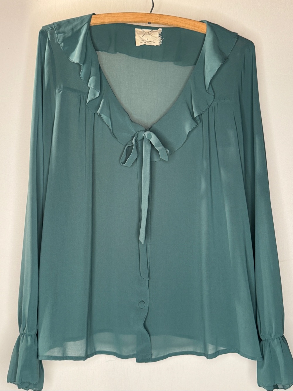Pins & Needles Teal Tie-Neck Ruffle Blouse